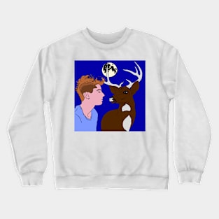 Deer man at full moon Crewneck Sweatshirt